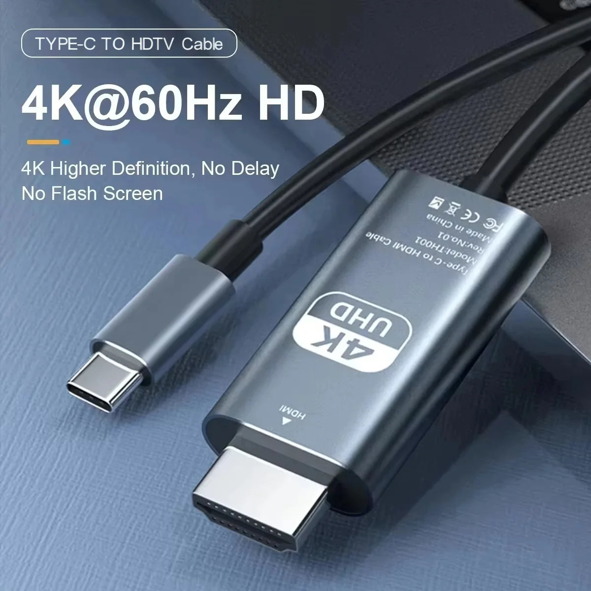 2M Type-C to HDTV Adapter Cable 4K 60Hz HD Video Sync Cord PVC for Computer Laptop Monitor Projector Screen Output Accessory