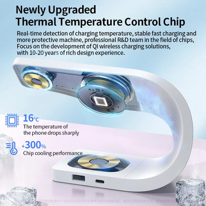 Qi 15W Magnetic Wireless Charger 4 in 1 Metal Shell 15W Fast Charging Station Stand for iPhone 12-17 Mobile Phones Airpods Watch