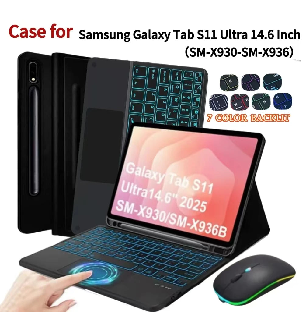 Case for Galaxy Tab S11 Ultra 2025 14.6 Inch ,  Wireless Keyboard Leather Cover with S Pen Holder for SM-X936B/ SM-X930, Black