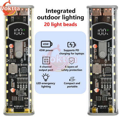 PD 45W Super Fast Charging Transparent Power Bank Battery Shell Welding Free 8 sections 18650 Battery Box With Outdoor Light