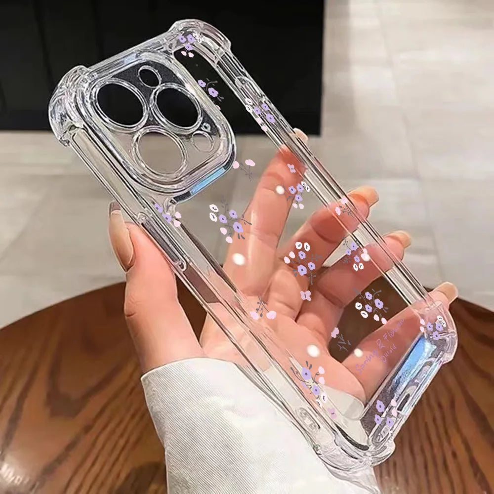 Fashion Purple Flowers Phone Case For Xiaomi Redmi 10 10C 12 12C 13C 9C 9T Note 10 11 12 9S Pro POCO X5 4G 5G Transparent Cover
