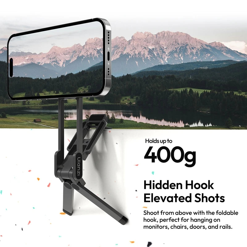 Ulanzi MA38 MagLock Phone Stand Magnetic Phone Stand for iPhone 16 15 14 13 with Hidden Hook for Slopes Walls
