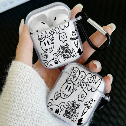 Simple Black Snake Design Case For AirPods 4 3 1 2 Gen TPU Earbuds Case For AirPods Pro 2/Pro Cover with Keychain Accessory
