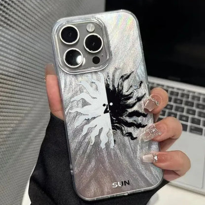 Luxury Black&White Sun Phone Case For iPhone 16 15 14 13 12 11 Pro Max 16E XS X XR 7 8 Plus SE2 Cover Shockproof Cover