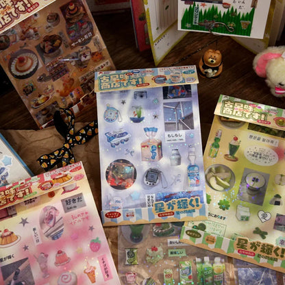 2Pcs Japanese Retro Early Snack Series Laser Star Flashing Film Stickers Scrapbook Journal DIY Cut Film Deco Phone Case Decals