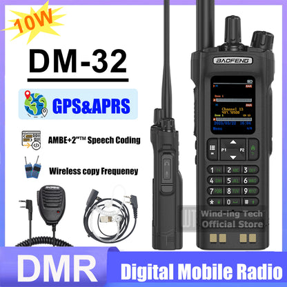 1PCS/2PCS BAOFENG DM-32 DMR Digital Walkie Talkie GPS APRS Dual Mode Analog TDMA Dual Time Slot AES256 Type-C AM Black Ham Radio