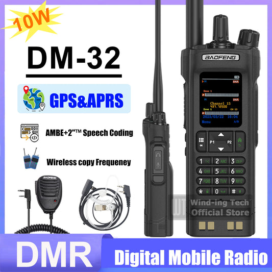 1PCS/2PCS BAOFENG DM-32 DMR Digital Walkie Talkie GPS APRS Dual Mode Analog TDMA Dual Time Slot AES256 Type-C AM Black Ham Radio
