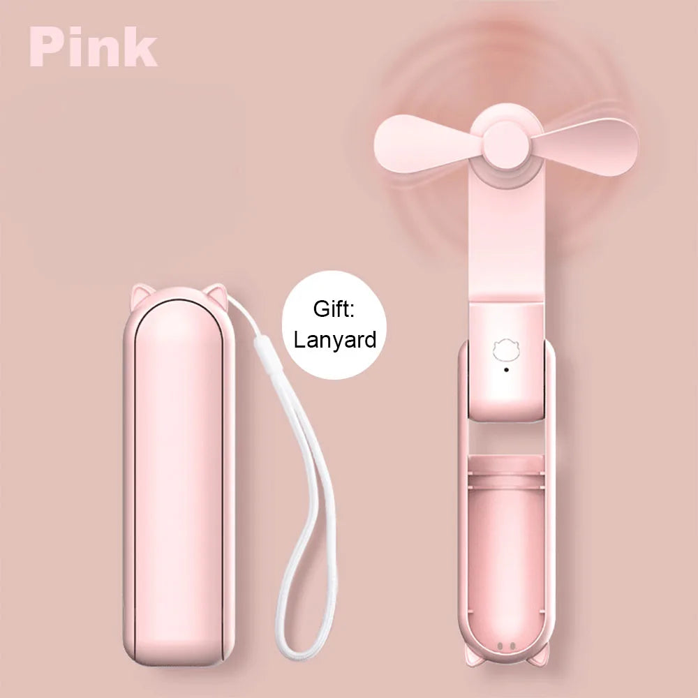 Portable Mini Handheld Fan Small Pocket Fan USB Rechargeable Battery Fan Folding Cooling Hand Fan Mini USB Fan with Power Bank