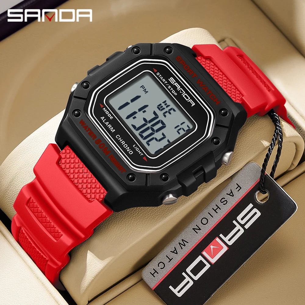 SANDA 2156 Fashion Mens Watch Military Water Resistant Sport Watches Army Big Dial Led Digital Wristwatches Stopwatches For Male