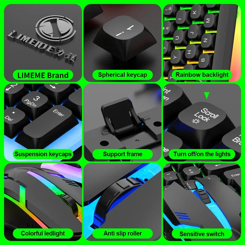NG GTX350 Gaming Keyboard Mouse Combos Computer Laptop Backlight Gamer Kit LED Wired Usb Keyboard GTX350 Set-Black