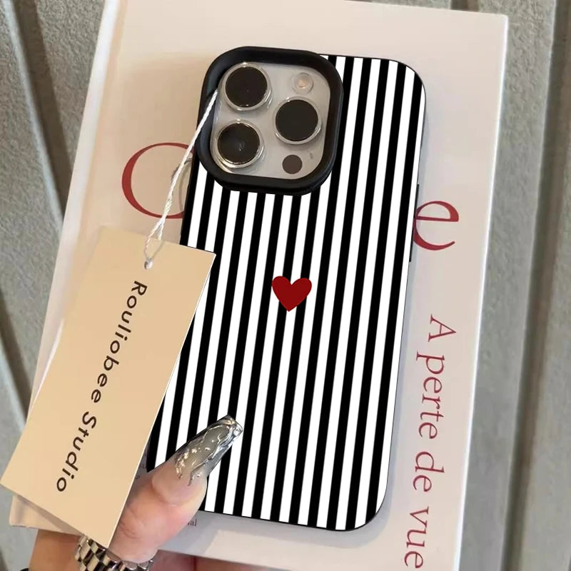 INS Cute Small Love Heart Pattern Fresh Phone Case For iPhone 17 16 15 14 Pro Max 13 12 11 XS X XR 7 8 Plus 16E 17E 17 Air Cover