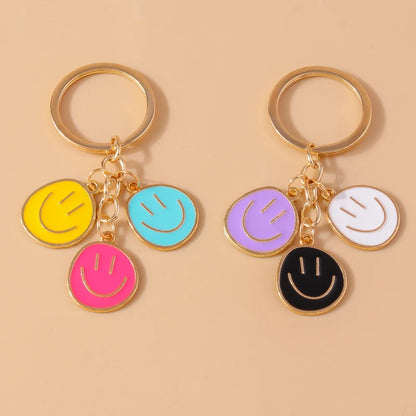 Aihua Irregular Round Smile Face Keychain for Women Key Ring Gift Fashion Cartoon Bag Airpods Box Car Phone Accessories Jewelry