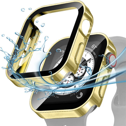 Tempered Glass Case for Apple Watch 45mm 41mm 44mm 40mm Screen Protector Cover Waterproof Hard Bumper iWatch Series 4 5 SE 6 7 8
