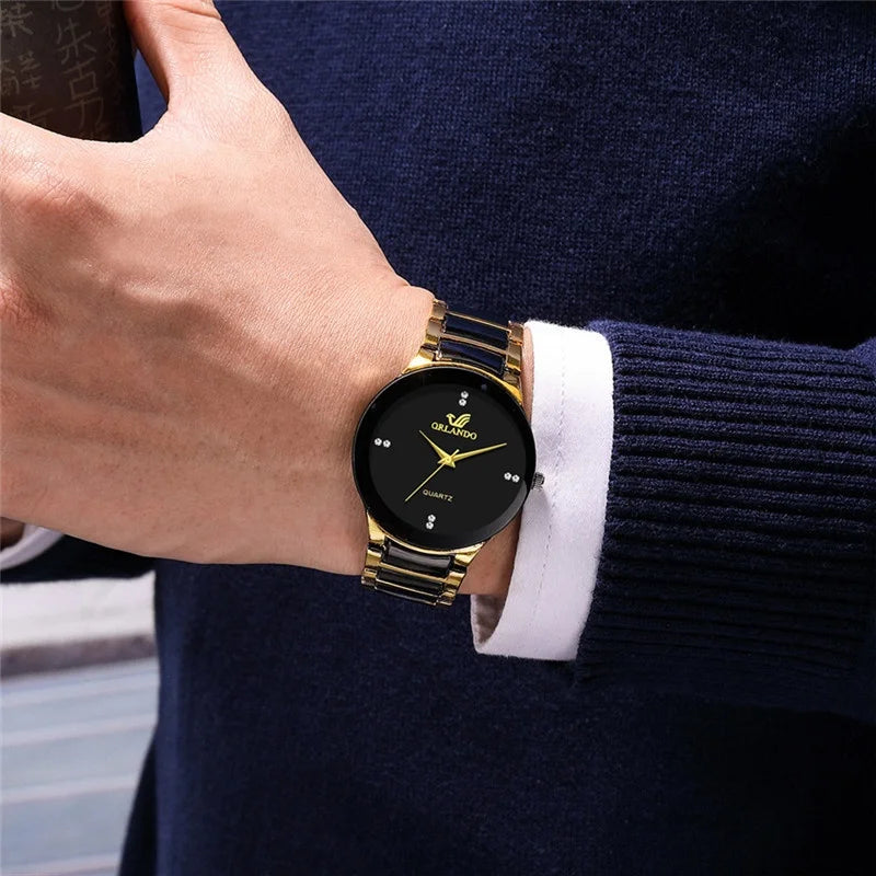 1/3PCS Men Business Watches Fashion Black Steel Band Male Analog Quartz Watch