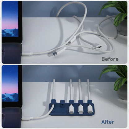 Car mounted magnetic cable management, silicone cable clamp, desktop multi-purpose wire holder, 5 clips for lighting USB C micro