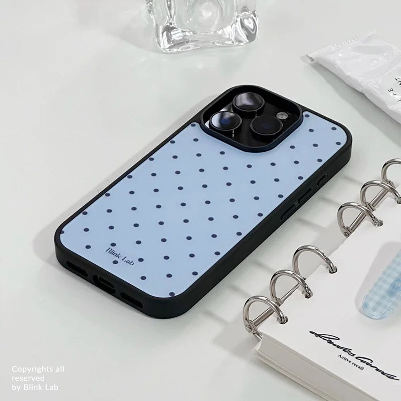 INS Korea Trendy Niche Polka Dot Blue Phone Case For iPhone 17 Air 16 15 14 12 13 11Pro Max Mini Plus Anti Drop Protective Cover
