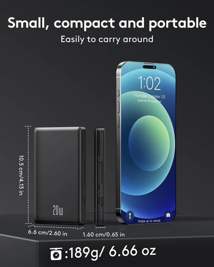 10000mAh Magnetic Power Bank,15W Wireless & 20W Fast Charger,10N Strong Magnet for iPhone, USB-C/A Output, Portable Battery Pack