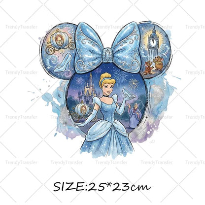 Mouse Head Princess Iron on Transfers for Clothes Heat Press Stickers Thermal Patches on Tees
