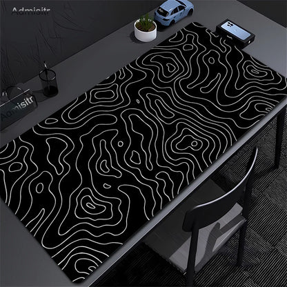 Black White Strata Abstract Design Gaming Mouse Pad Non-Slip Lock Stitched Edge Large Office Desk Mat for Computer and Keyboard