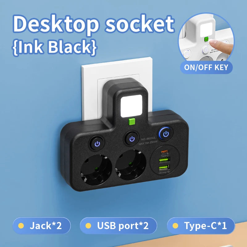 Power Strip EU Plug AC Outlets Multitap Socket Extension Cord Electrical With USB Type C PD Fast Charging Network Filter Adapter
