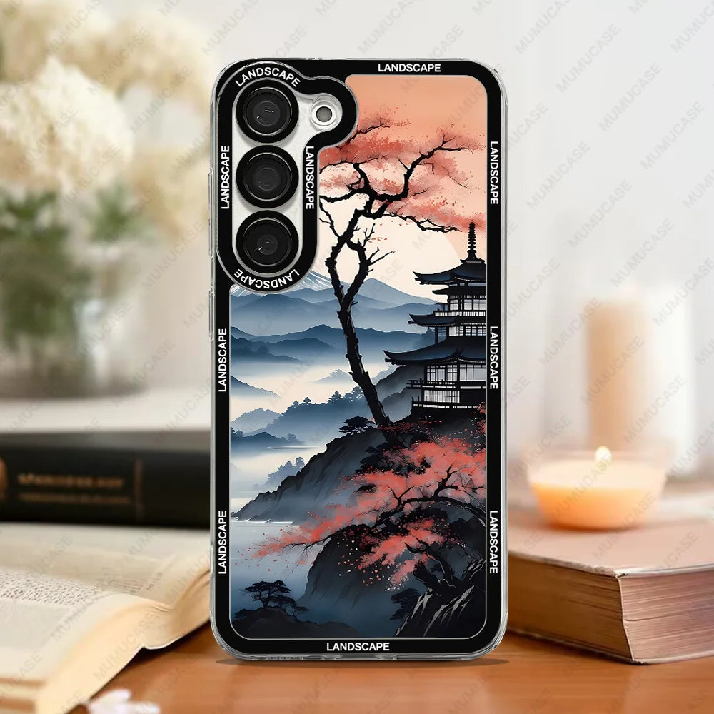 Phone Case For Samsung Galaxy S20 S21 S22 S23 S24 FE Plus Ultra A54 A53 A52 A34 5G TPU Soft Cover Japanese Landscape