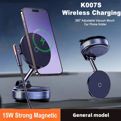 360 degree Rotation Foldable Magnetic Phone Holder, Vacuum Suction Cup Wireless Charger, Portable Universal Mount for Car, Gym