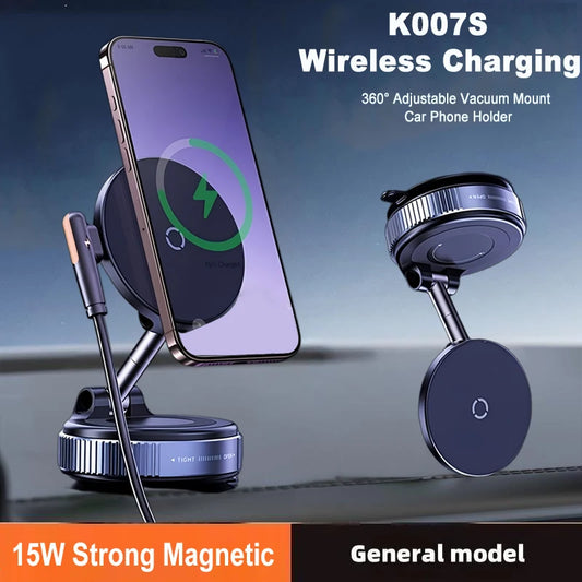360 degree Rotation Foldable Magnetic Phone Holder, Vacuum Suction Cup Wireless Charger, Portable Universal Mount for Car, Gym