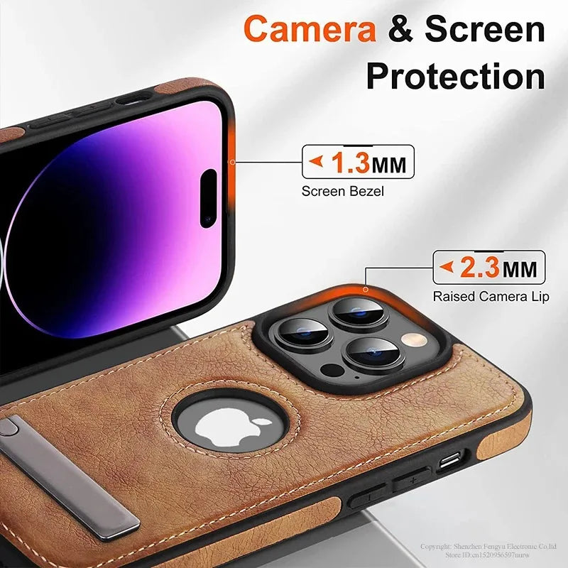 Luxury PU Leather Mobile Phone Case for iPhone 16 15 14 Pro Max Plus 13 12 Mini 11 Mobile Cases with Kickstand Slim Back Cover
