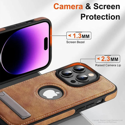Luxury PU Leather Mobile Phone Case for iPhone 16 15 14 Pro Max Plus 13 12 Mini 11 Mobile Cases with Kickstand Slim Back Cover