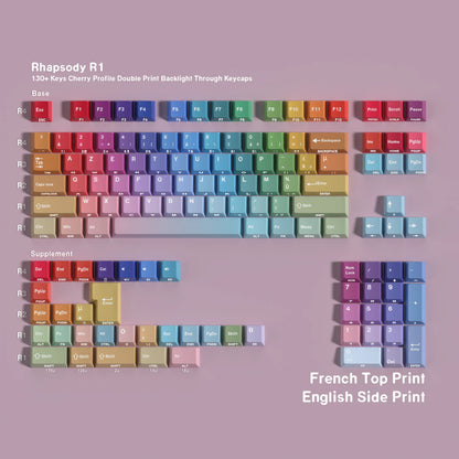 Gradient Keycaps PBT Cherry Keycap Korean English German 131 Keys For Mechanical Keyboard Shine Through Side Rainbow Girl's gift
