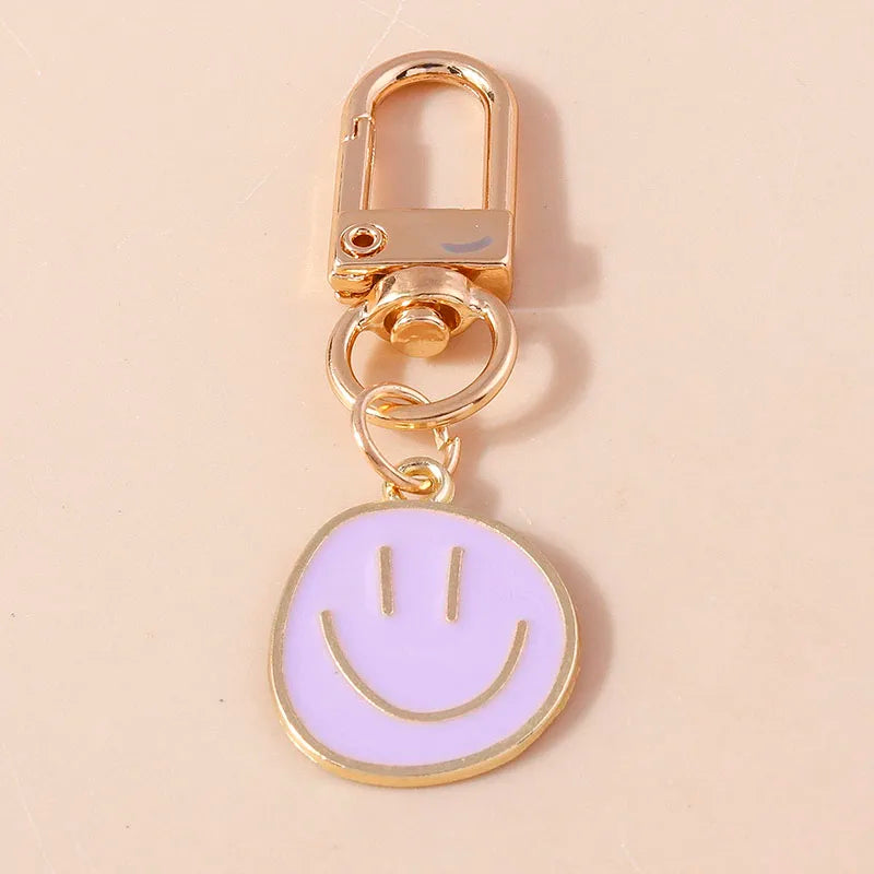 Aihua Irregular Round Smile Face Keychain for Women Key Ring Gift Fashion Cartoon Bag Airpods Box Car Phone Accessories Jewelry