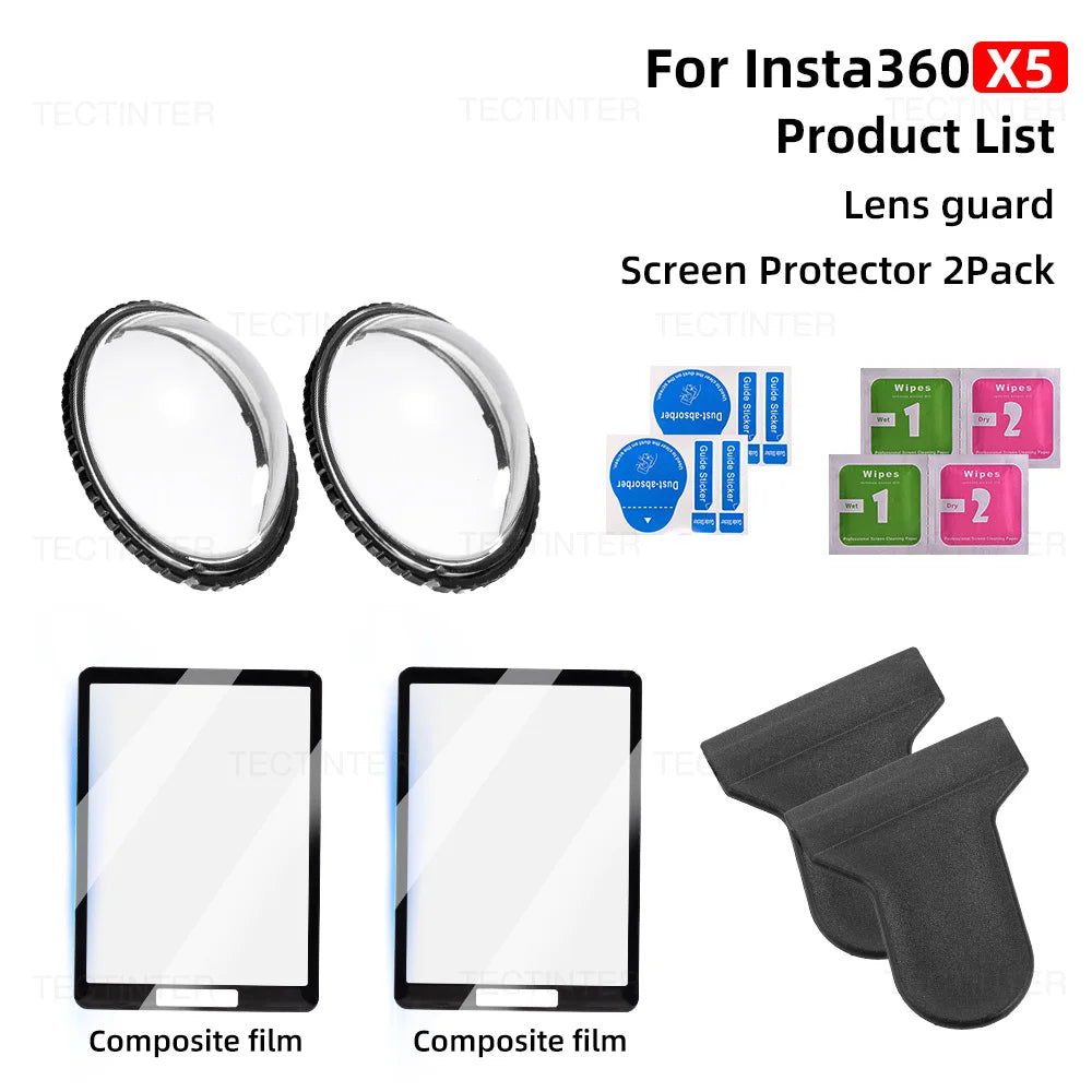 Screen Protector Lens Guard Cap For Insta360 X4 X5 Tempered Glass Film 360°Video Camera Accessories Protective Kit Anti-Scratch