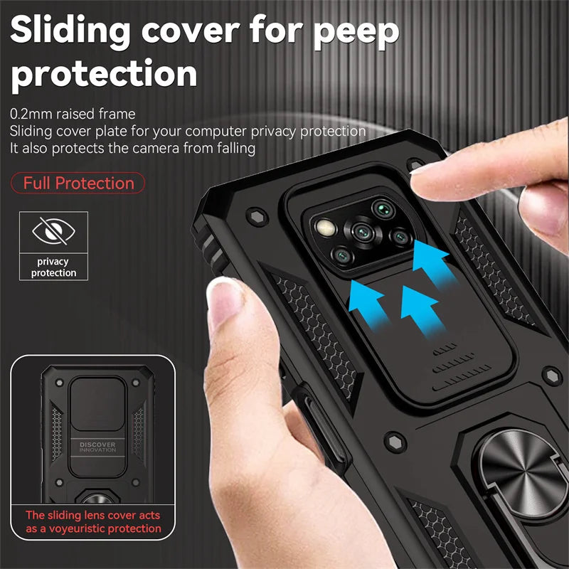 For Xiaomi Poco X3 Pro Case Magnetic Ring Holder Armor Cases For Poko Poxo Pocco Little X 3 NFC X3Pro Slide Camera Protect Cover