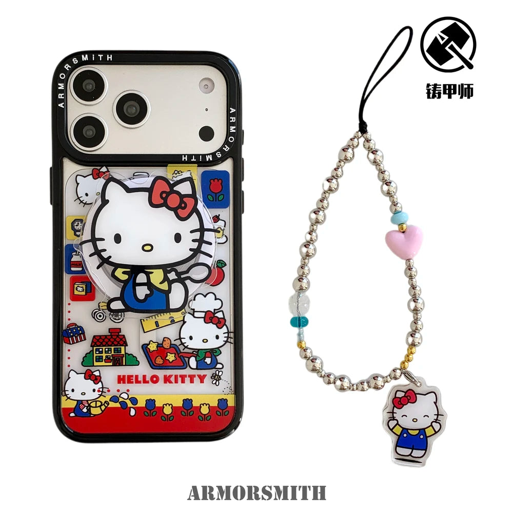 Sanrio Hello Kitty Magnetic Holder Wireless Charge Cute Cartoon Phone Case For iPhone 17 16 15 14 13 12 11 Pro Max Hard Cover