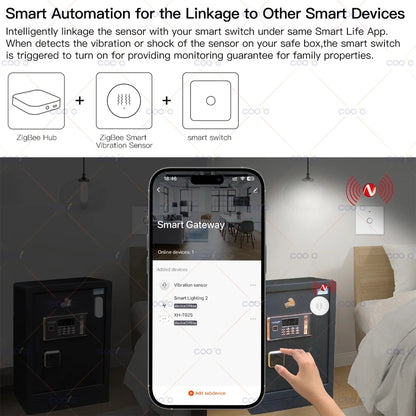 Tuya Zigbee Smart Vibration Sensor Door Window Glass Broken Detector Anti-theft Shock Alarm work with Smart Life App Need Hub