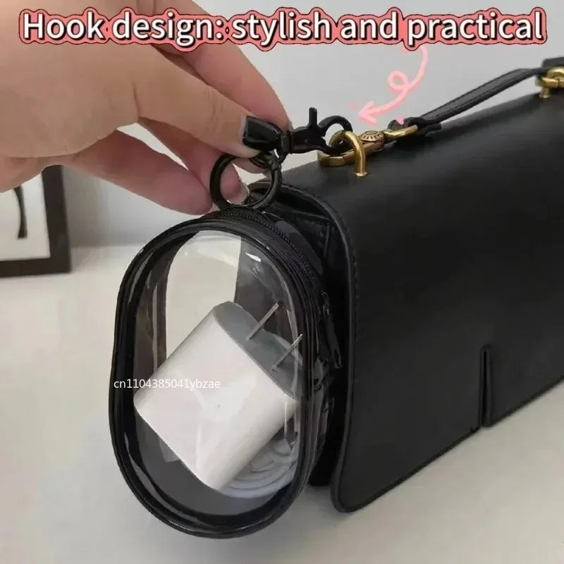 Portable Mini Clear Zipper Storage Bag - Space-Saving Organizer for Earphones & Chargers, Versatile with Handy Keychain Loop