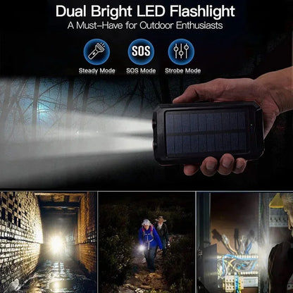 Solar Power Bank 200000mAh Waterproof Portable Solar Panel Powerbank External Battery Charger Powerbank with LED Camping Light