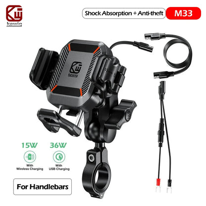 Upgraded Motorcycle Phone Holder 15W Wireless Charger QC3.0 USB Fast Charging Moto Handlebar Bracket GPS Shockproof Stand