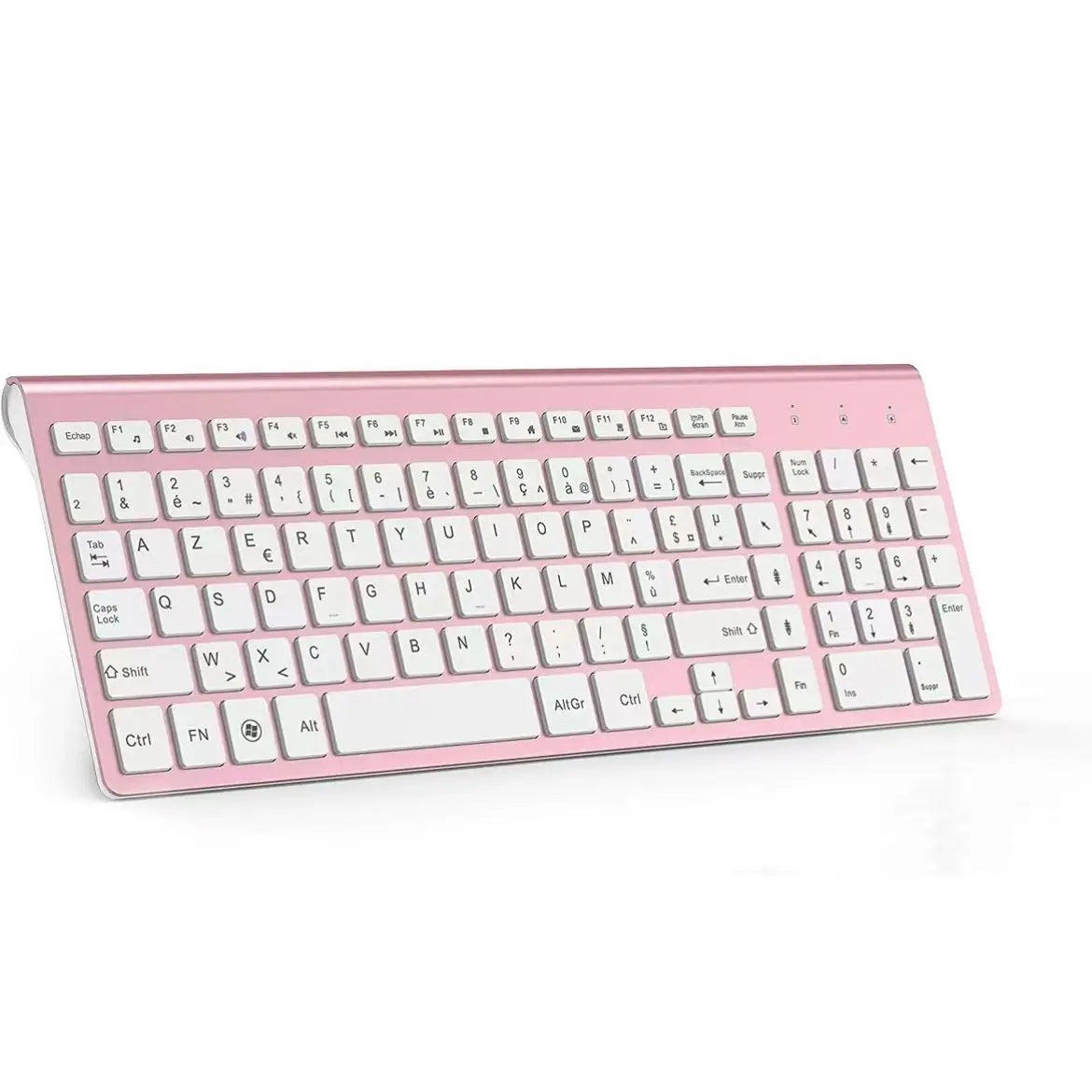 Wireless Keyboard (AZERTY) 2.4G USB Ultra-Thin Keyboard,Portable Silent Ergonomic French Keyboard for PC Laptop-Pink/Grey/Silver