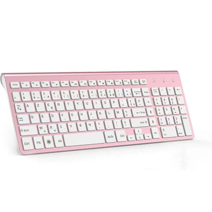 Wireless Keyboard (AZERTY) 2.4G USB Ultra-Thin Keyboard,Portable Silent Ergonomic French Keyboard for PC Laptop-Pink/Grey/Silver
