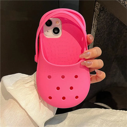 INS Cute Funny Hole Slippers Phone Case For iPhone 15 13 14 12 11 Pro Max Creative Summer Camera Protection Soft Silicon Cover