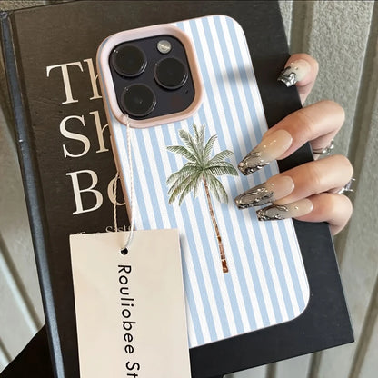 Light Striped Background with Palm Tree Pattern TPU Phone Case For iPhone 17 16 15 14 13 12 11 Pro Max XS X XR 7 8 Plus 17 Cover