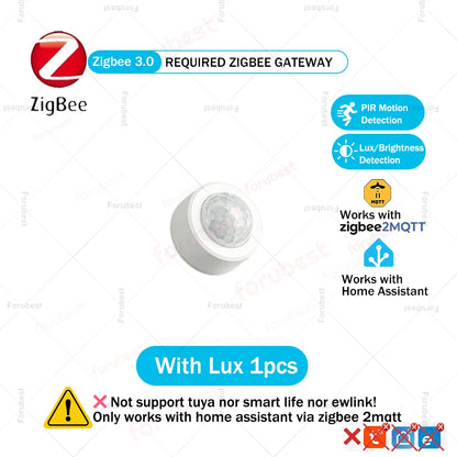 Zigbee 3.0 PIR Motion Sensor Infrared Detector Human Body Movement & Lux Brightness Light Sensor Works with Home Assistant Z2M