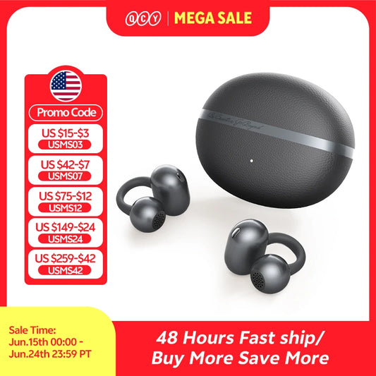 QCY Crossky C50 Open Ear Wireless Earbuds Bluetooth 6.0 Comfort Clip On Sports Earphone 4 Mic AI Clear Call Bass Boost Headphone