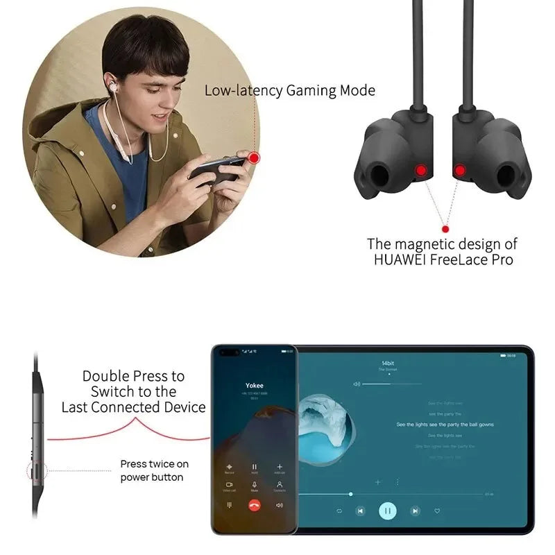 Original Huawei Freelace Pro Headphones Wireless Bluetooth 5.0 Earphones Active Noise Cancellation Earbuds Neckband Hifi Headset