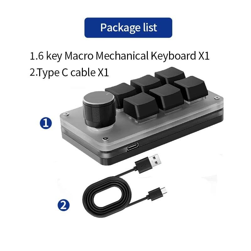 6 Keys 1 Knob Mini Macro Mechanical Keyboard USB RGB Gaming Custom Programming Knob Portable Custom Switch For Photoshop Laptop