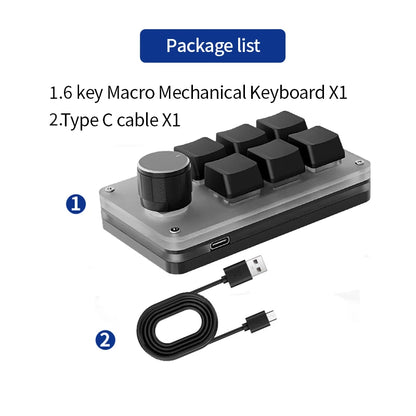 6 Keys 1 Knob Mini Macro Mechanical Keyboard USB RGB Gaming Custom Programming Knob Portable Custom Switch For Photoshop Laptop