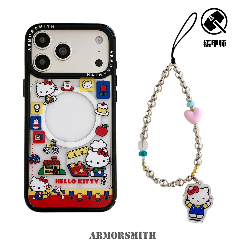 Sanrio Hello Kitty Magnetic Holder Wireless Charge Cute Cartoon Phone Case For iPhone 17 16 15 14 13 12 11 Pro Max Hard Cover
