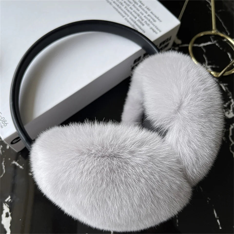 Natural Winter Fur EarMuffs For Women Ear Cover Accessories Real Fur Headphones Warm Earflap Real Rex Rabbit Ear Warmer For Gift