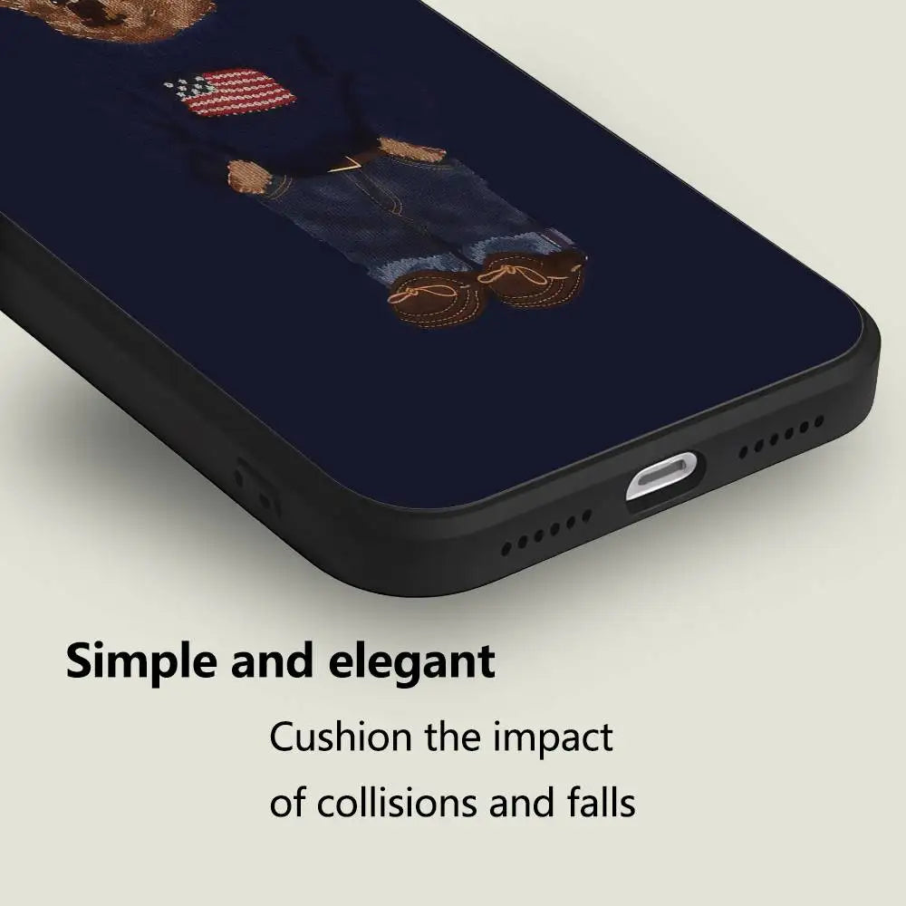 American Teddy Bear-P-POloS Phone Case Black Silicone Matte Phone Case For Iphone 17 Air 16 15 14 13 12 11 Pro Max TPU Soft Case